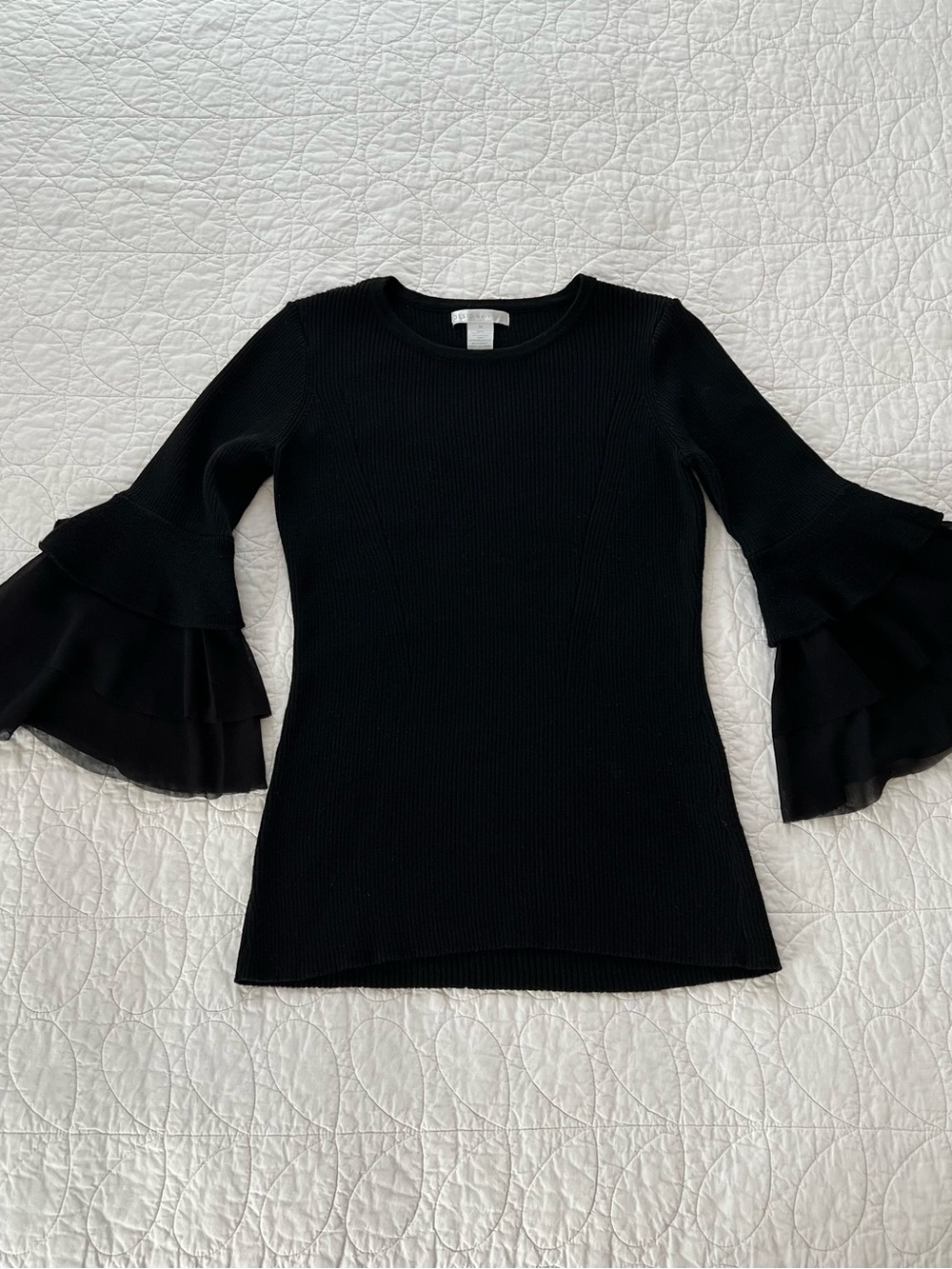 Design History “Ethelda” Black Ruffle Bell Sleeve Sweater Whimsigoth Coquette